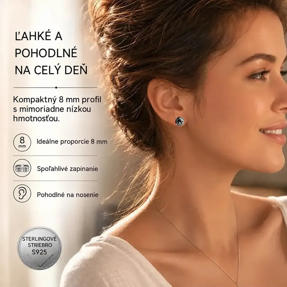 🖤 Strieborné gombíkové náušnice S925 – gotický motív viniča, čierny zirkón, veľkosť 8 mm, 1 pár pre citlivé uši.