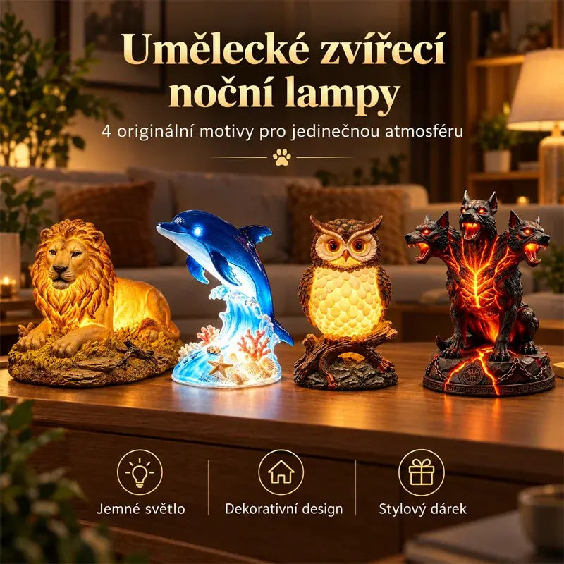 ✨🎁Umělecké zvířecí noční světlo pryskyřice řemeslo stolní ozdoba
