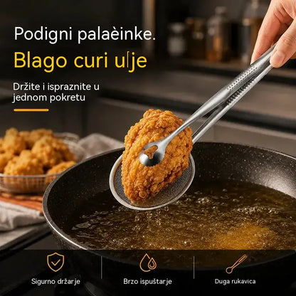【Kupi 1, dobi 1 gratis】🍤 Kopča za cjedilo za ulje od nehrđajućeg čelika 2 u 1 | Kopča i cjedilo u jednom · Neophodan kuhinjski gadget 🥢