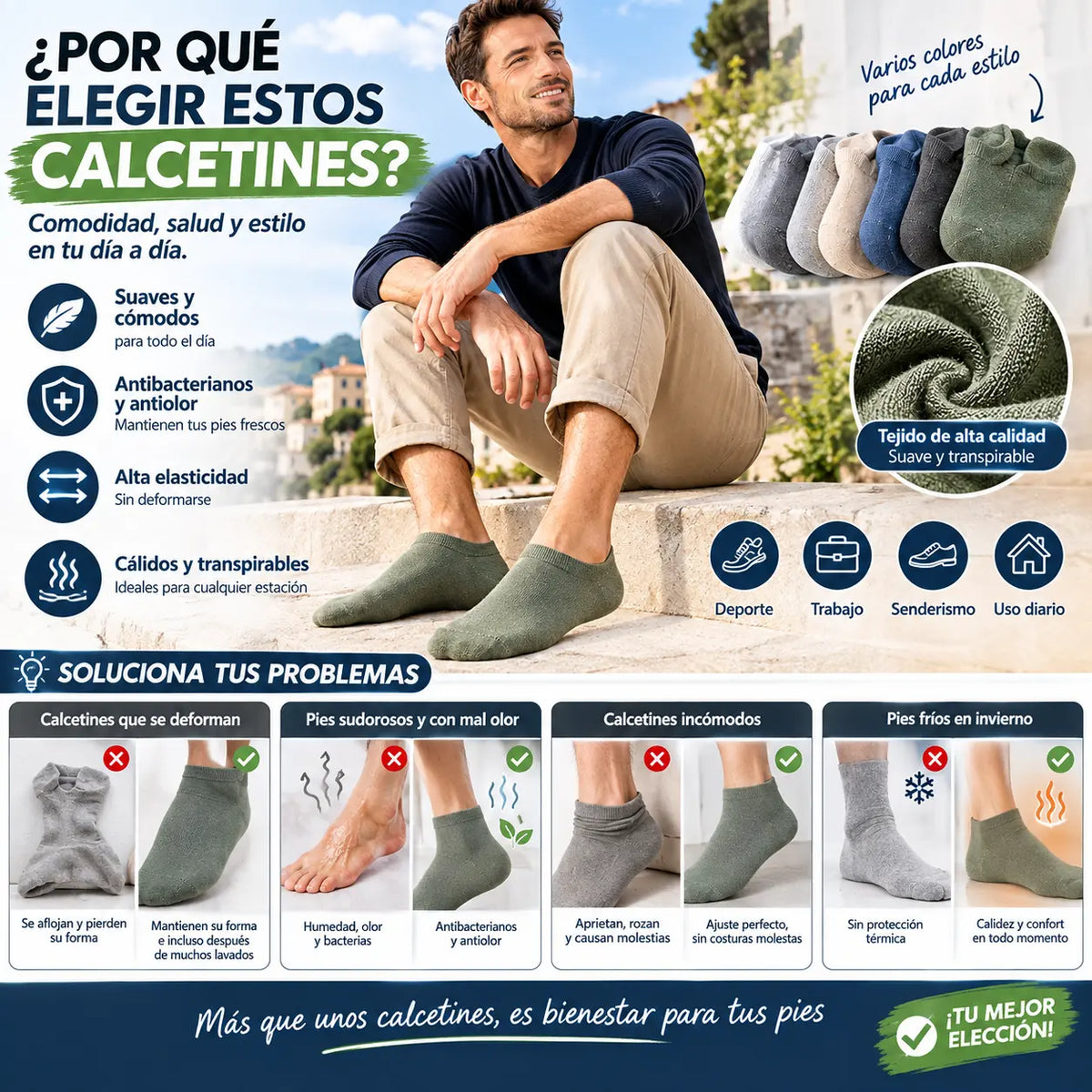【8 pares】Calcetines cortos de algodón finos, transpirables y absorbentes para hombre, ideales para el verano.