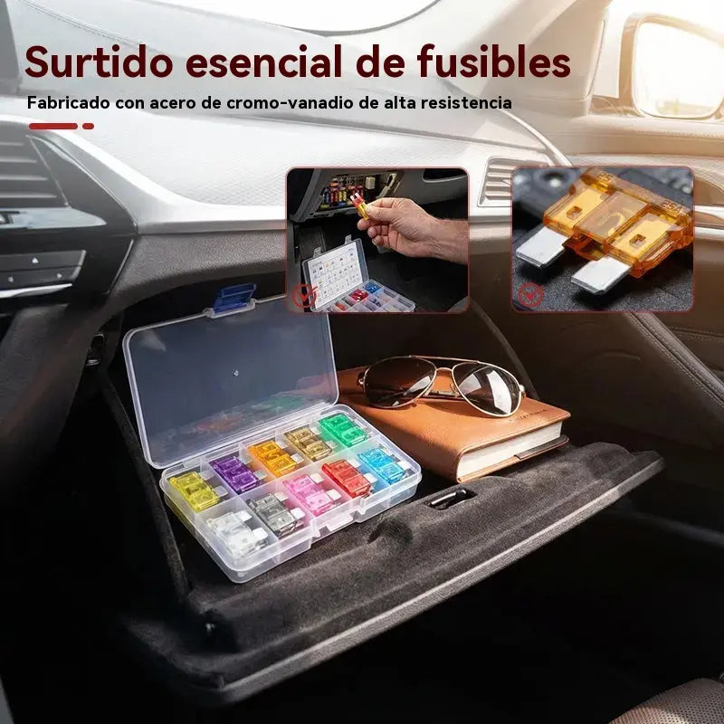 🔌🚗 Kits de fusibles para automóviles: fusibles miniatura, micro y de lámina estándar, codificados por colores para una fácil identificación.