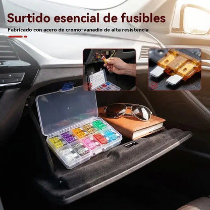 🔌🚗 Kits de fusibles para automóviles: fusibles miniatura, micro y de lámina estándar, codificados por colores para una fácil identificación.