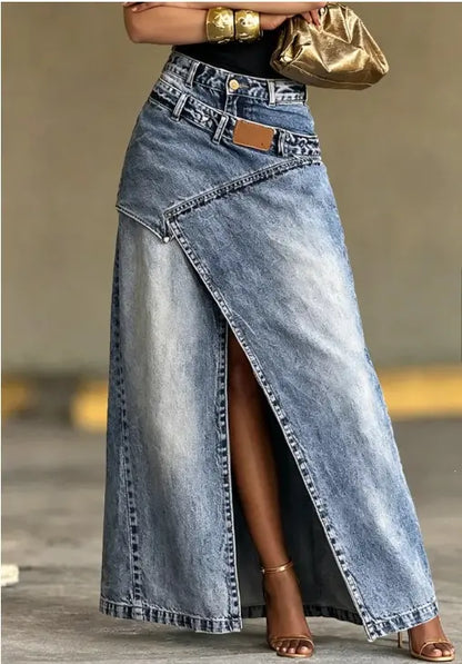 🥇【S-3XL】 Žensko jeans maxi krilo s plastnim pasom; sproščen kroj, moderen dizajn.
