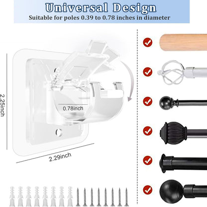 【20 piezas】Soportes adhesivos de alta resistencia para barras de cortina que no requieren taladrar; diseño transparente y gran capacidad de carga: se fijan de forma segura sin tornillos.