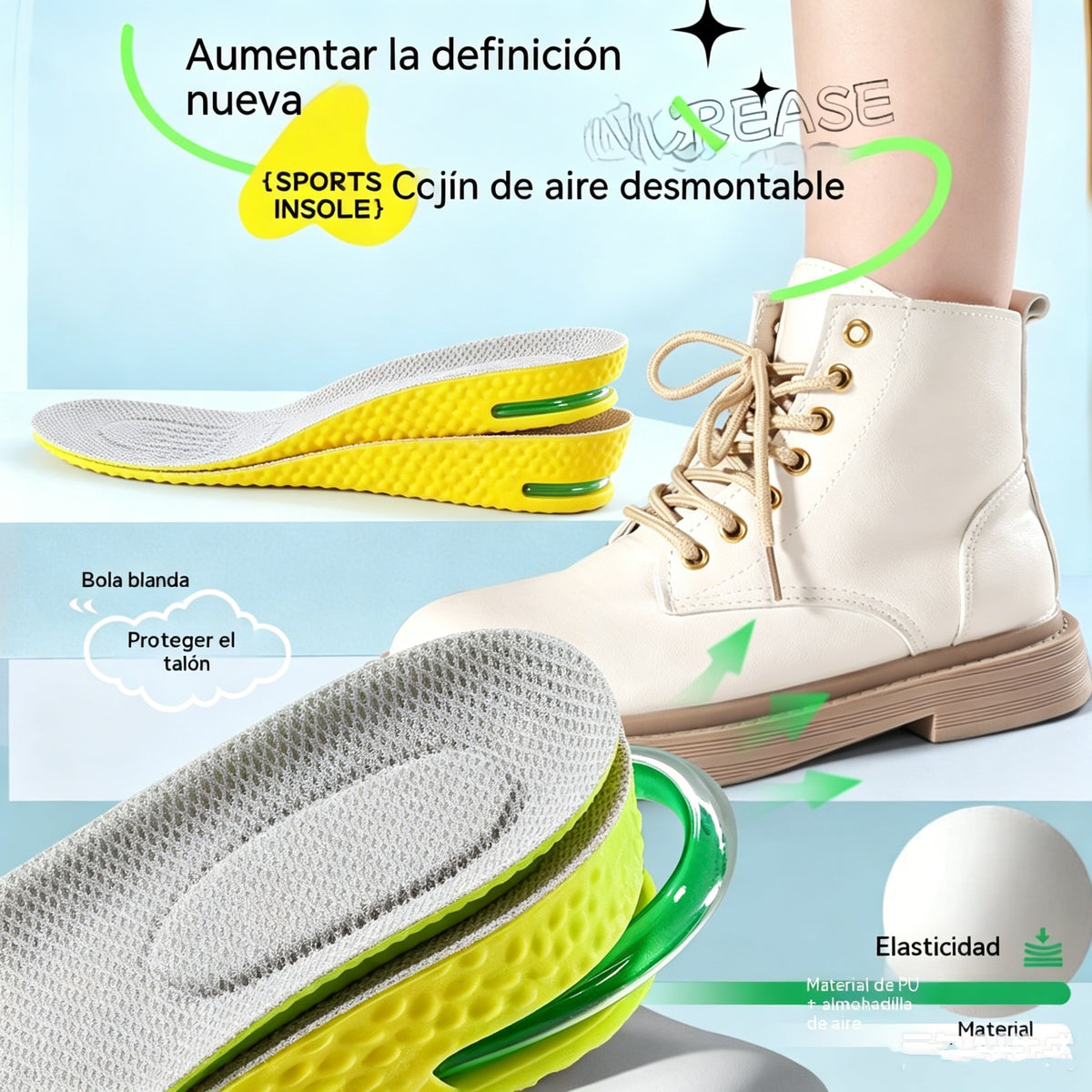 💥【Compra uno y llévate otro gratis】2 pares 👟Plantillas cómodas con cojín de aire y efecto de aumento de estatura 📈