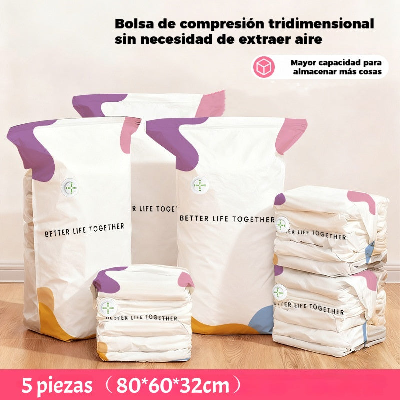 🧳【Juego de 5 piezas】💨 Bolsa de almacenamiento al vacío grande y compresible: no requiere bomba, es a prueba de fugas e ideal para ahorrar espacio en maletas y en casa ✈️