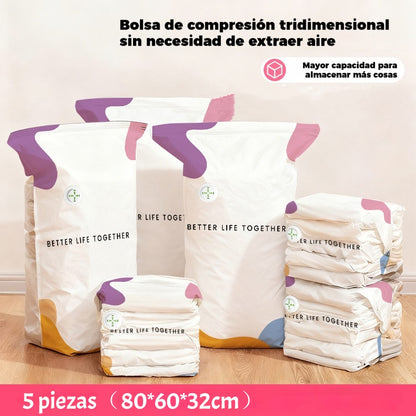 🧳【Juego de 5 piezas】💨 Bolsa de almacenamiento al vacío grande y compresible: no requiere bomba, es a prueba de fugas e ideal para ahorrar espacio en maletas y en casa ✈️