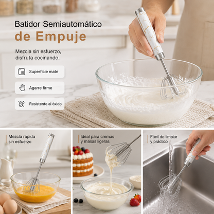 🥳¡Compra 1 y llévate 1 GRATIS!💞🥚 Batidor semiautomático de acero inoxidable – ¡Bate huevos y nata en segundos, sin electricidad! ✨