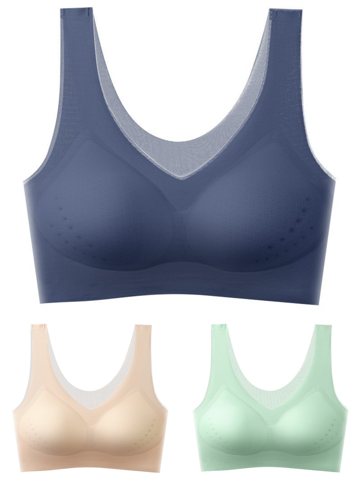 【1 juego de 3 piezas】🌸【40-120 kg】2026, sujetador push-up de seda helada sin costuras