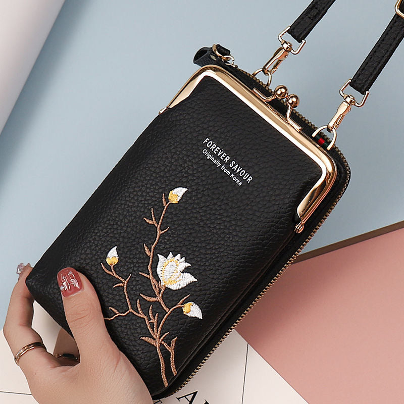 Nueva cartera antirrobo multicapa de gran capacidad con cremallera bordada a la moda para mujer