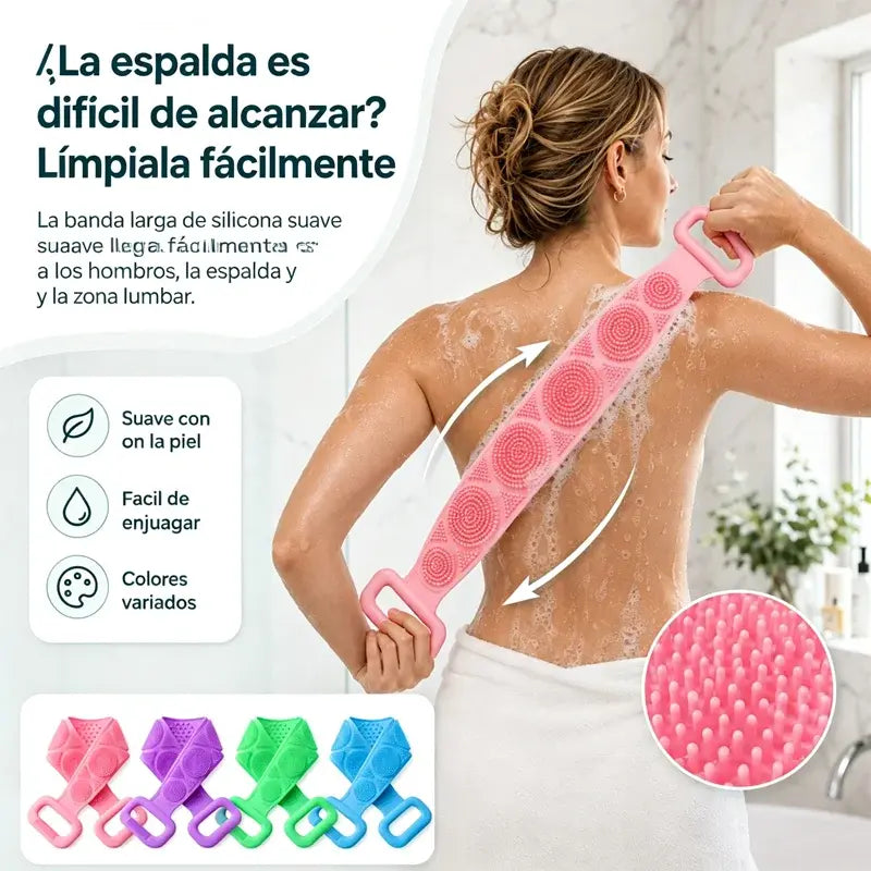🔥Compra 1 y llévate 1 gratis🔥🛁 Guante de Baño de Silicona de Doble Cara – Exfoliante Corporal Extra Largo para Limpiar Fácilmente la Espalda