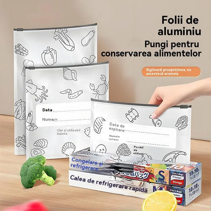 🥩【30 tašiek za 21 eur 】Vrecko z hliníkovej fólie potravinárskej kvality so zipsom na zachovanie čerstvosti, vhodné do domácej chladničky