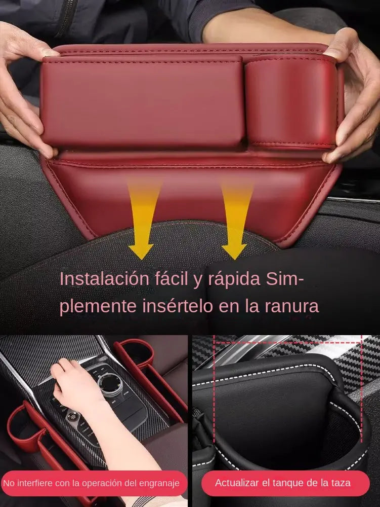 Caja de almacenamiento multifuncional para el espacio entre los asientos del coche con portavasos