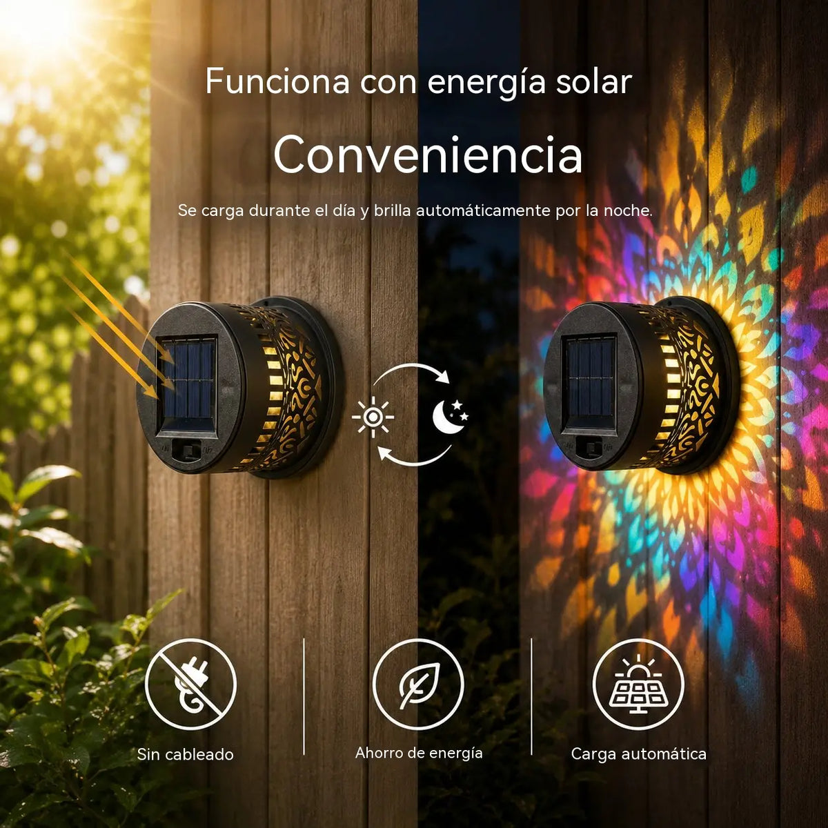 🌸🌙🔮Lámpara de pared con proyección de diseño de mandala para exteriores, alimentada por energía solar.
