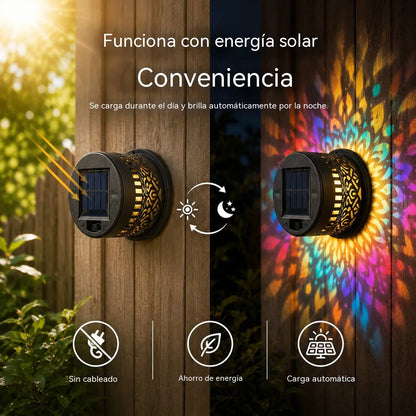 🌸🌙🔮Lámpara de pared con proyección de diseño de mandala para exteriores, alimentada por energía solar.