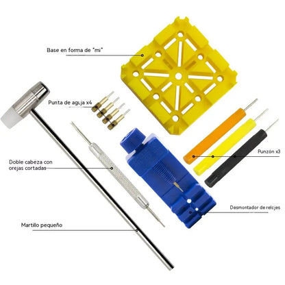 ⌚ Kit de Herramientas para Ajustar Correas de Reloj | Set de 11 Piezas para Quitar Eslabones, Cambiar y Acortar Pulseras