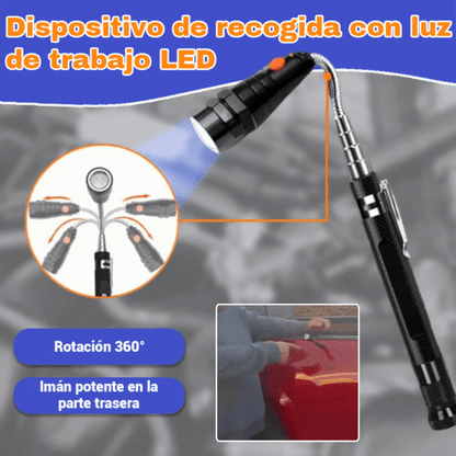 Dispositivo de recogida de 3 lámparas con fuerte atracción magnética, tubo de acero extraíble, linterna de trabajo LED multifuncional