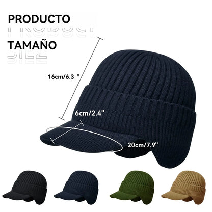 Gorro de punto cálido de invierno para hombre con orejeras.