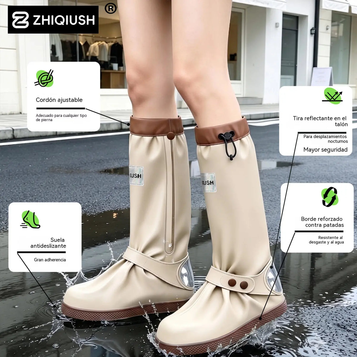 🔥🎁 Cubrezapatos impermeables plegables de caña alta: con un diseño antideslizante de doble cierre, estos protectores para los pies están especialmente diseñados para los desplazamientos diarios al aire libre y las salidas en días de lluvia.