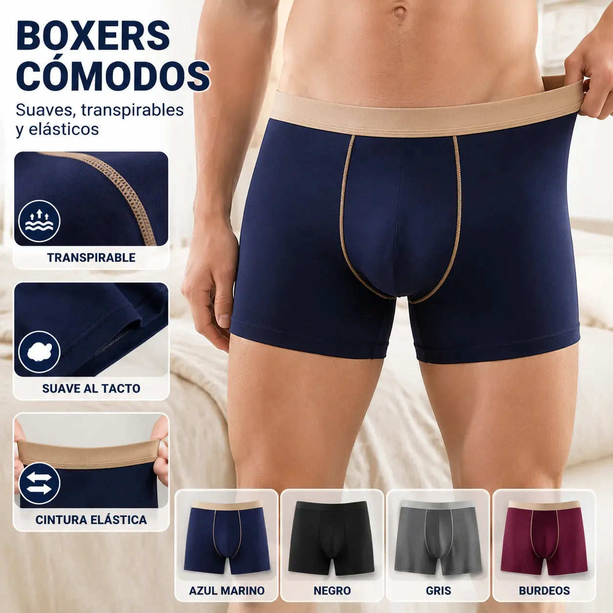 【4 piezas】【XL-9XL】Calzoncillos bóxer cómodos para hombre, de algodón puro, transpirables, elásticos y muy suaves.【45kg-150kg】