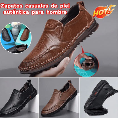 【39-44】Zapatos planos casuales de piel para hombre, nuevos, suaves y antideslizantes, con un elegante estilo retro.