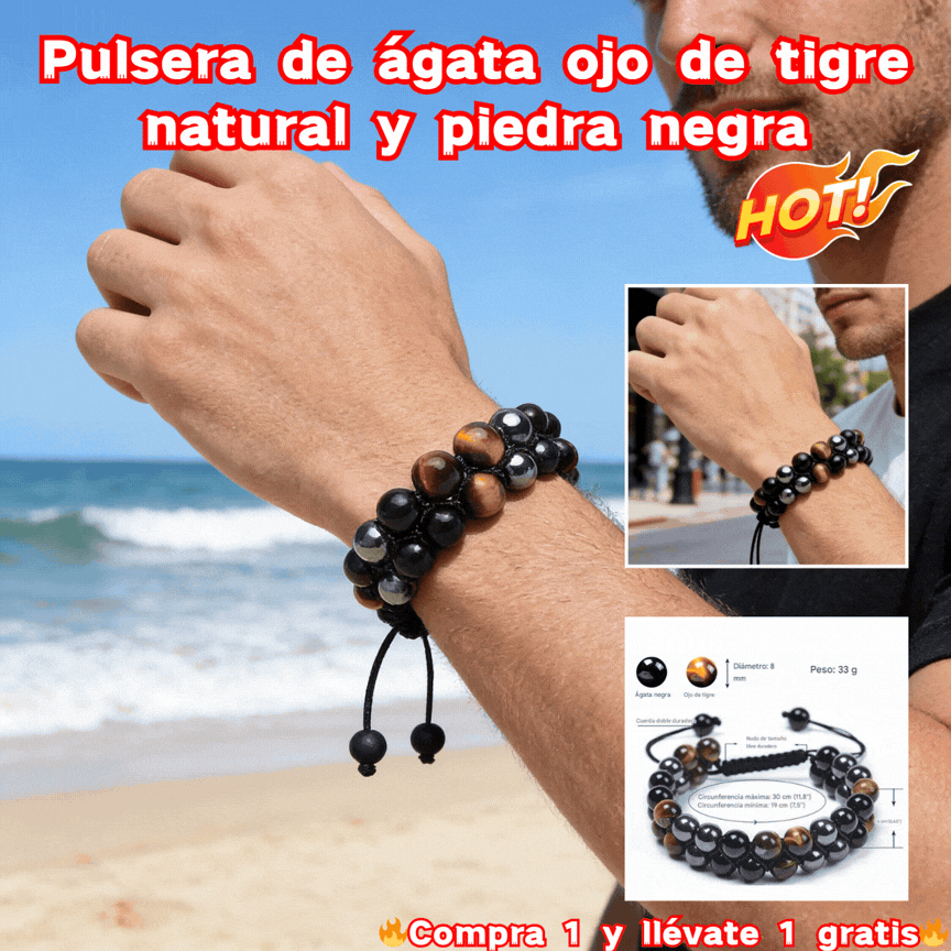 30%OFF🔥Pulsera de triple protección: auténtica ágata ojo de tigre y piedra biliar negra. El regalo perfecto.