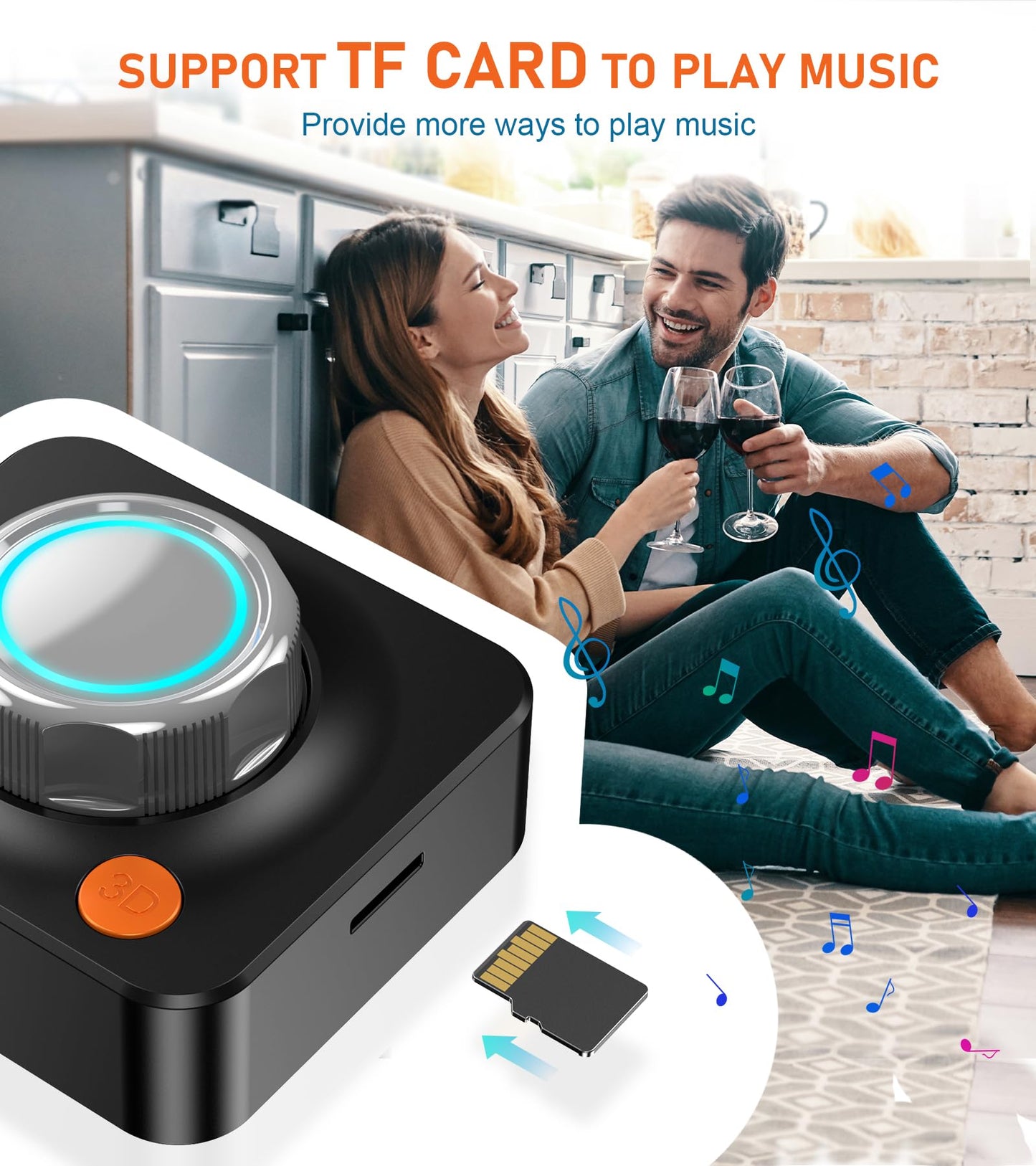 Receptor estéreo Bluetooth 5.0, estéreo a receptor, el adaptador Bluetooth admite reproducción de tarjeta TF