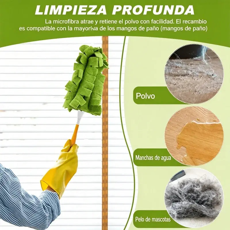 🧹✨ Plumero de Microfibra 360° con Cabezal Giratorio — Limpieza en Seco y Húmedo para Polvo, Pelos y Suciedad