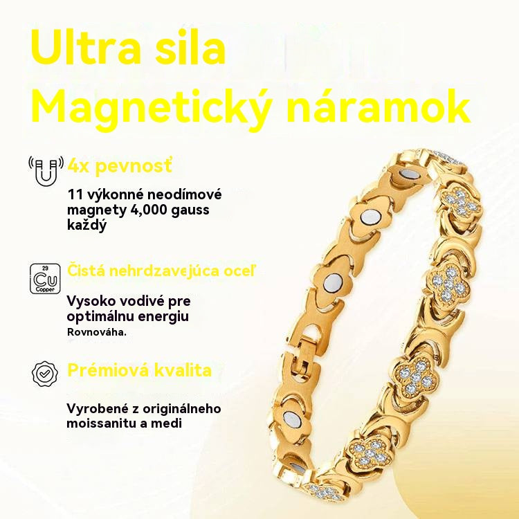 Magnetyczna bransoletka z diamentami Clover – odkryj swój sekret łagodzenia stresu i poprawy samopoczucia dzięki magnesom