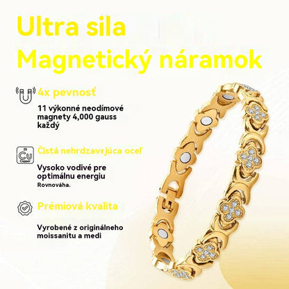 Magnetyczna bransoletka z diamentami Clover – odkryj swój sekret łagodzenia stresu i poprawy samopoczucia dzięki magnesom