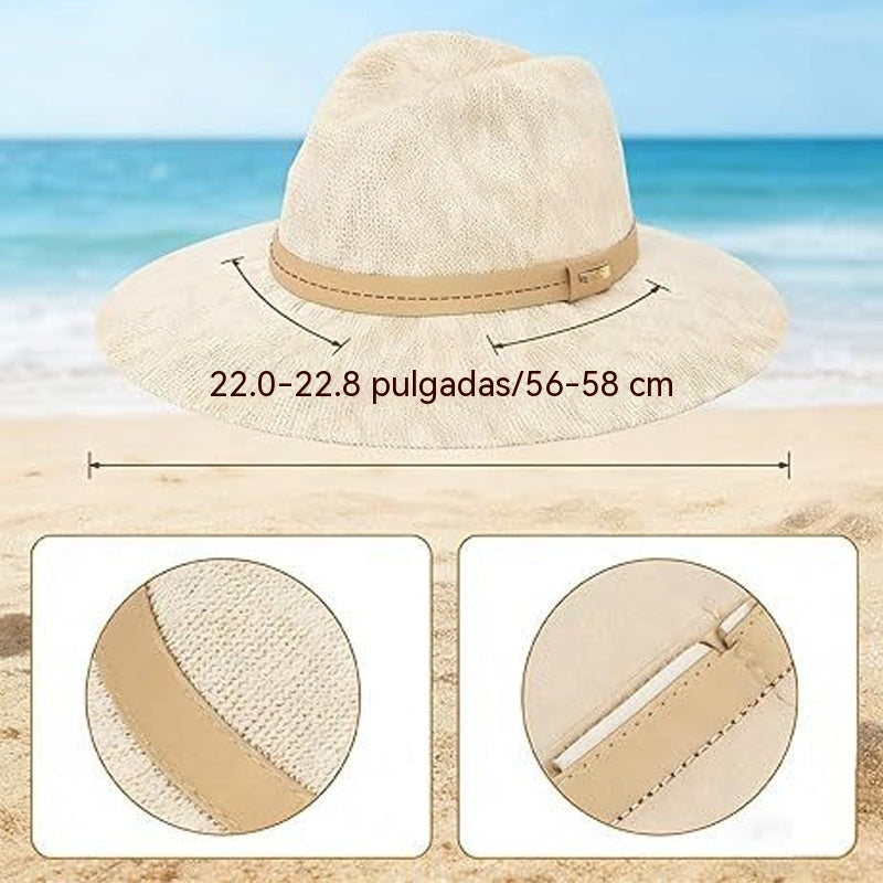 👒☀️Sombrero de sol Fedora de punto plegable para mujer✨Transpirable, ligero y plegable, de ala ancha para la playa