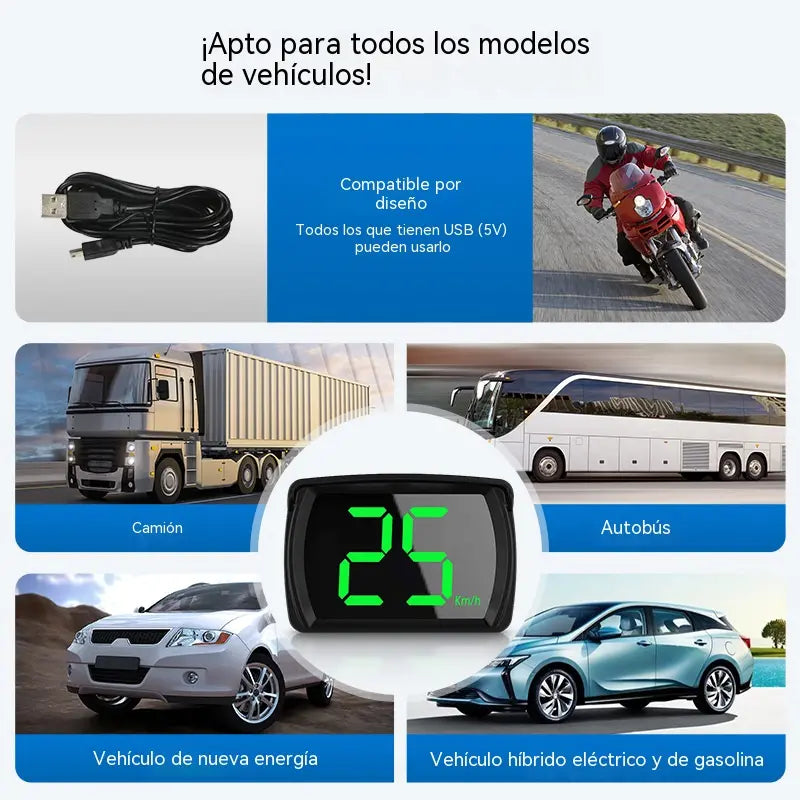 Velocímetro GPS inteligente para vehículos con encendido automático; pantalla LED de alta definición con funcionalidad USB plug-and-play; proyección digital*.