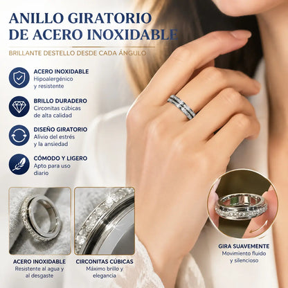 Anillo giratorio Rotation Bar en acero de titanio con circonita