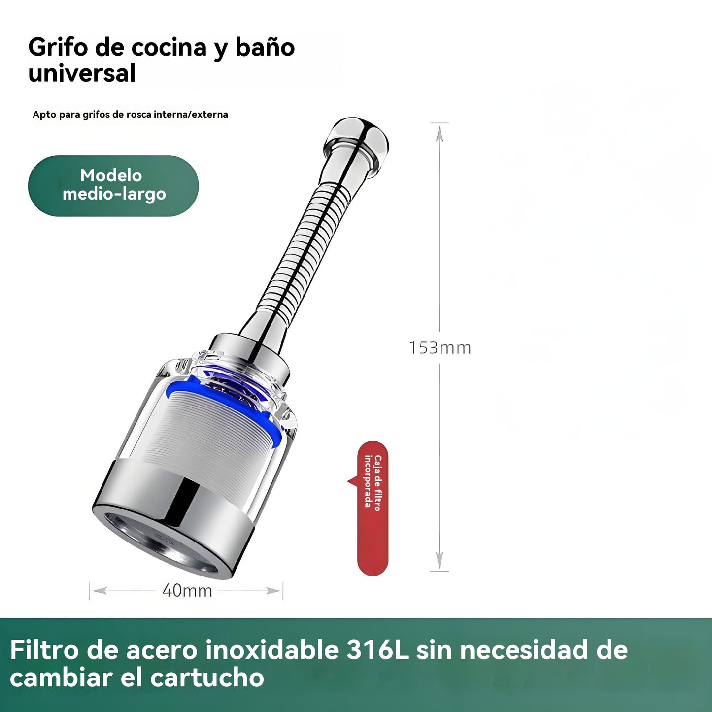 Aireador de filtro universal con interfaz de acero inoxidable