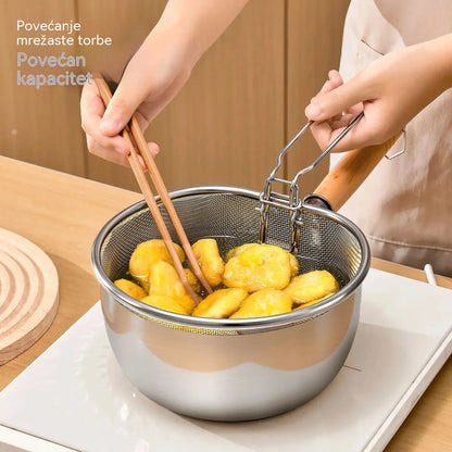 🍲Mrežasta košara-cjedilo od nehrđajućeg čelika sa sklopivom ručkom