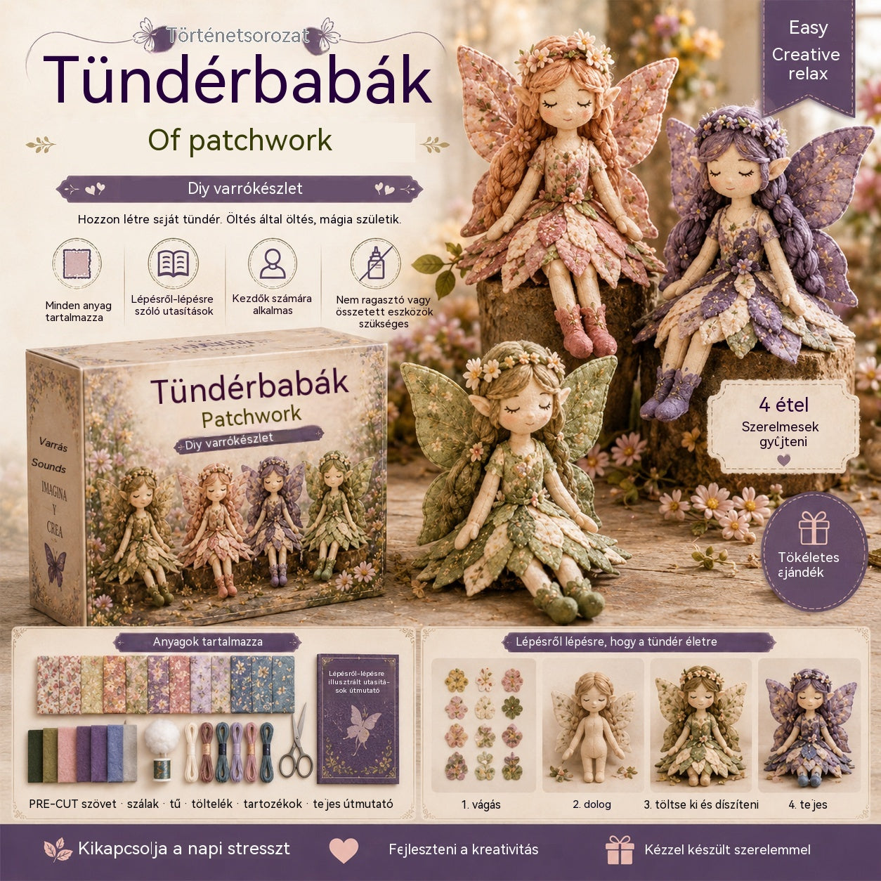 🌸50% kedvezmény - Mesebeli varrás sorozat - Saját készítésű patchwork tündérbaba készlet✨👼