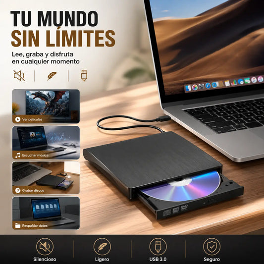 📢📢¡50% de descuento! 💿💻 Lector de CD/DVD Externo – Plug & Play, Portátil y Compatible con Mac/Windows
