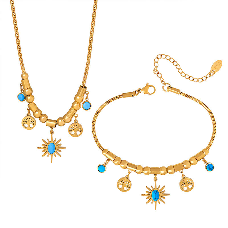 ✨🔥 Collar y pulsera retro de turquesa con diseño de girasol en estilo bohemio.