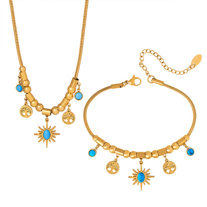 ✨🔥 Collar y pulsera retro de turquesa con diseño de girasol en estilo bohemio.