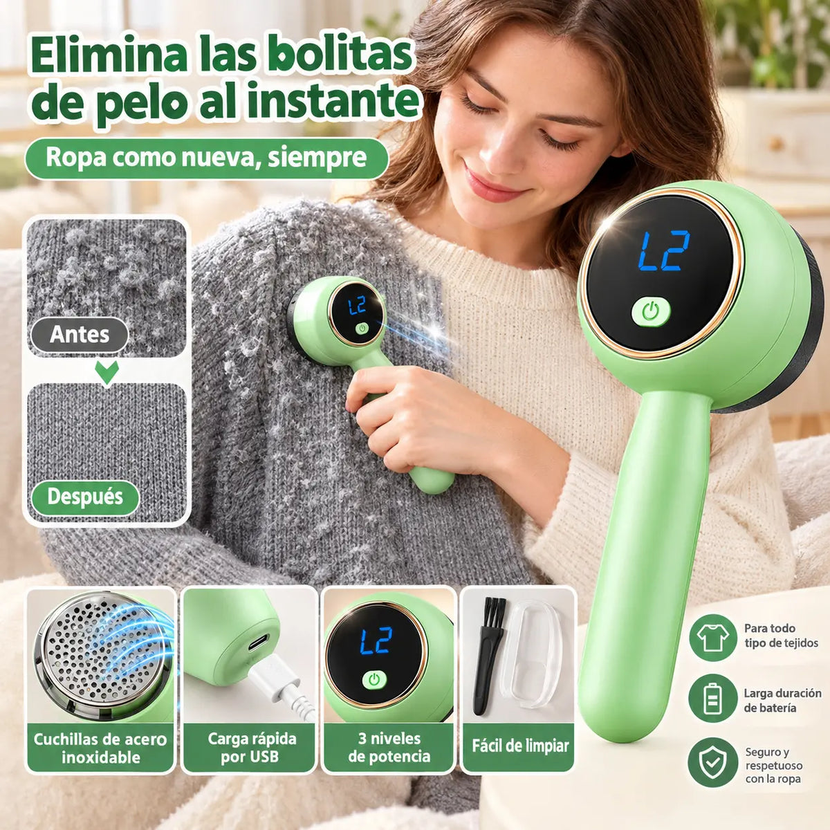 ✨ Quitapelusas eléctrico portátil multifuncional quitapelusas profesional para prendas de lana punto y algodón