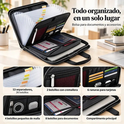 📁🔥 Carpeta Organizadora de Documentos de 13 Compartimentos | Bolsa de Gran Capacidad Resistente al Agua y al Calor para Documentos y Recibos