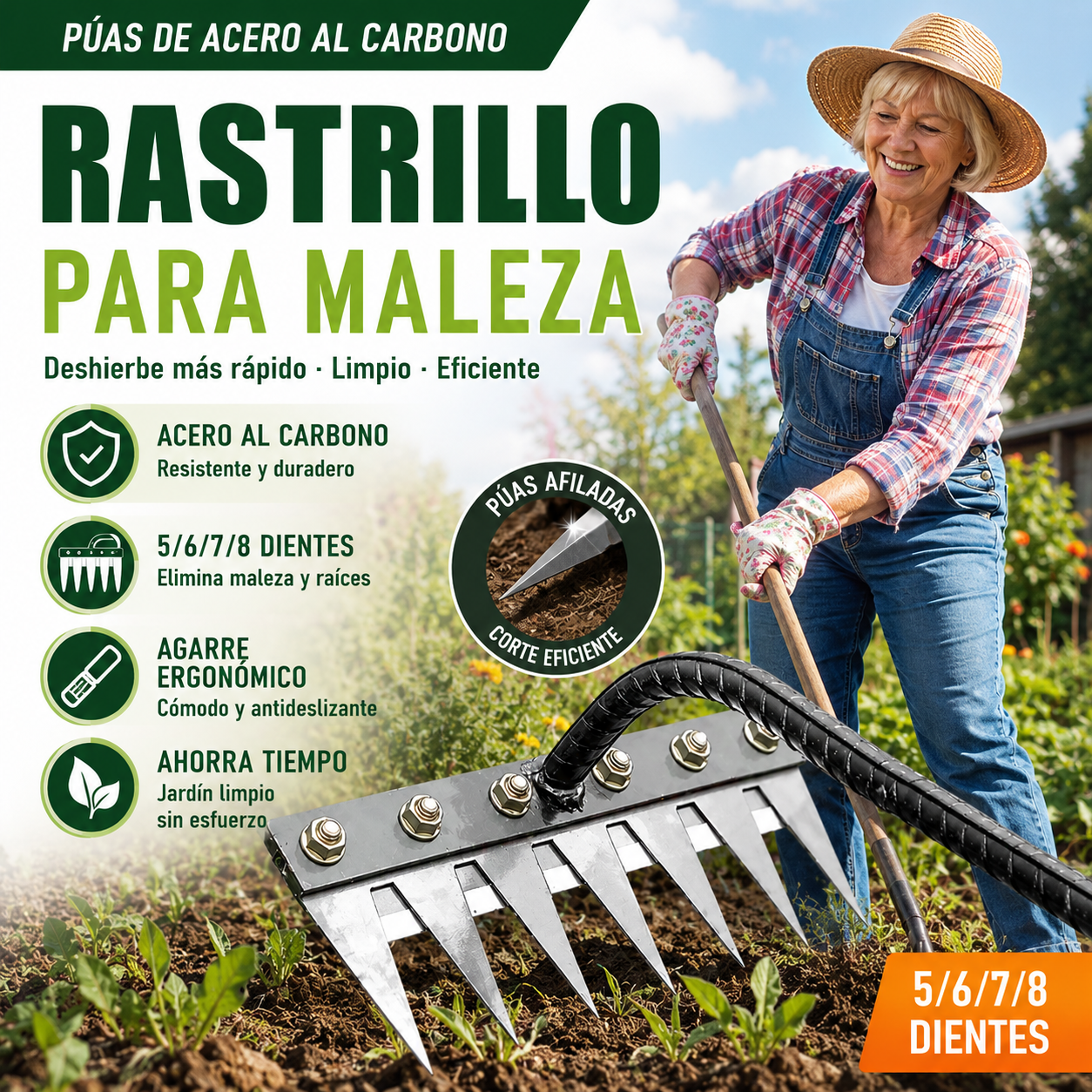 Rastrillos para maleza con púas de acero al carbono para jardín: duraderos, con agarre ergonómico y para desherbar de manera eficiente 🌱