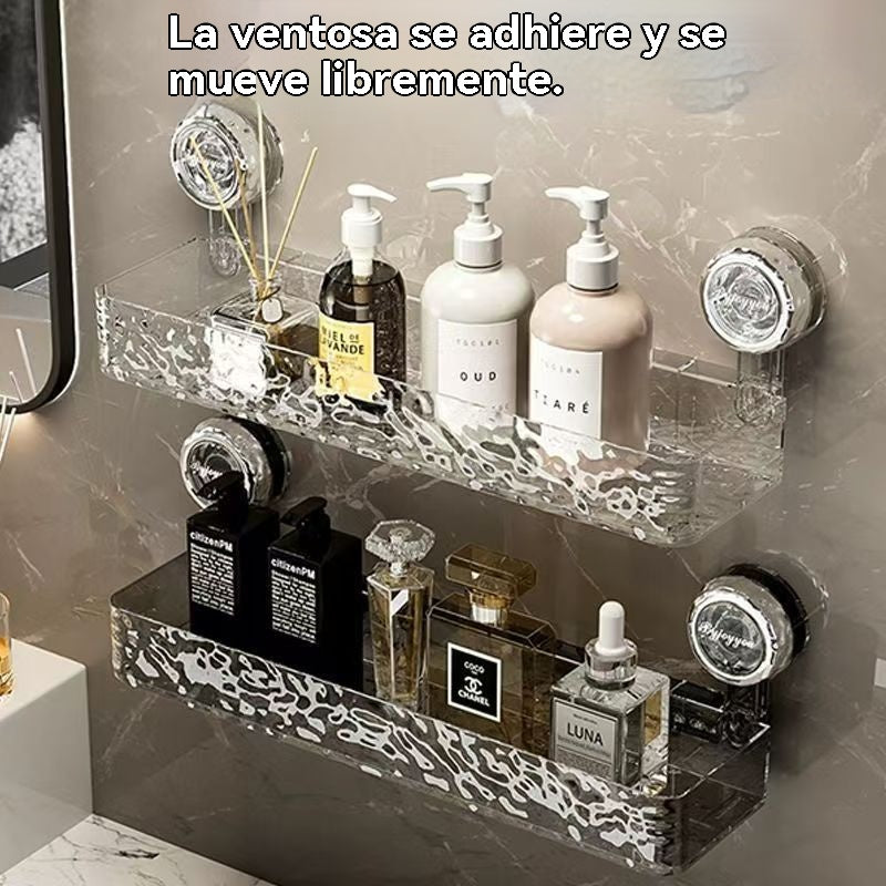 🍽️🧺🔥 Estante de almacenamiento con ventosa sin perforaciones, elegante estante de drenaje ondulado, adecuado para cocina y baño