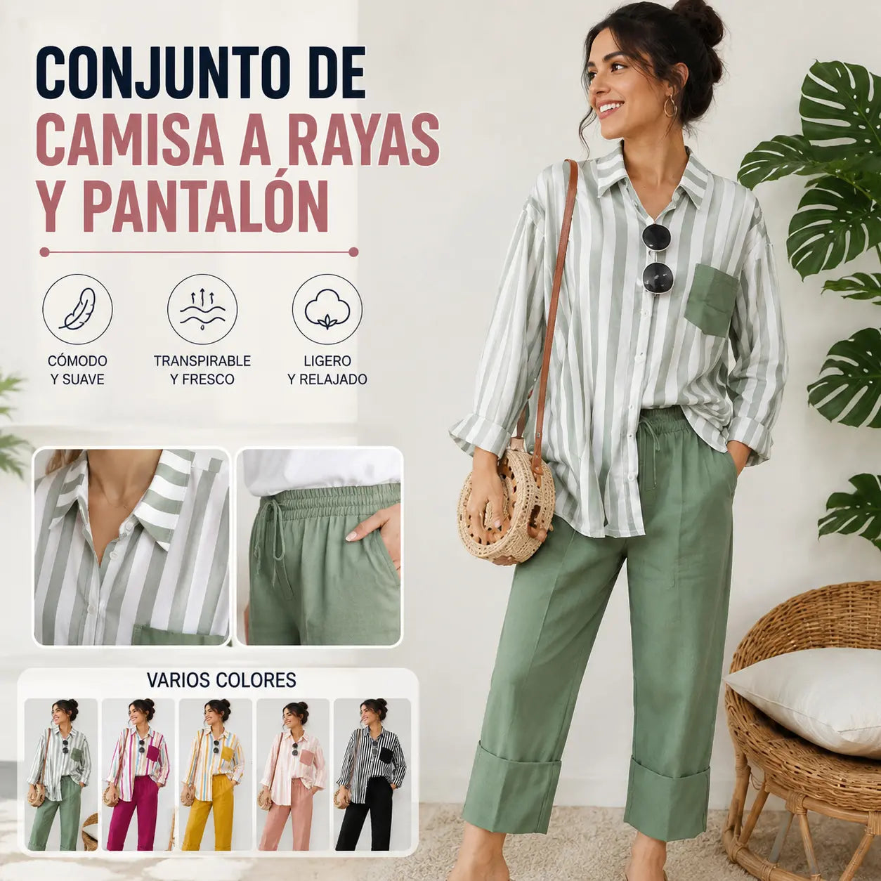 【S-5XL】Nueva conjunto de primavera a rayas, conjunto de dos piezas con mangas largas y pantalones.【Pantalones + Camisa】