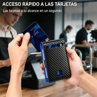 🖤 Cartera RFID de Fibra de Carbono para Hombre – Tarjetero Ultrafino con Clip para Billetes y Múltiples Ranuras