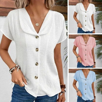 ❣️【S-2XL】 2026 verano nueva camiseta cárdigan de manga corta con botones de color sólido