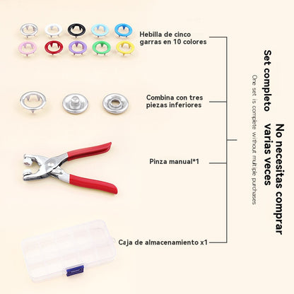【100 pares de botones + alicates】Nuevo kit de instalación de botones sin costuras multifuncional