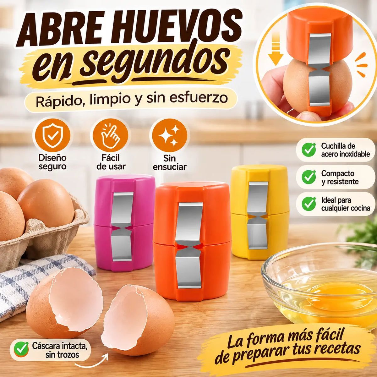 🥚🍳🔥50% de descuento🔥3 piezas🥚 Abrehuevos