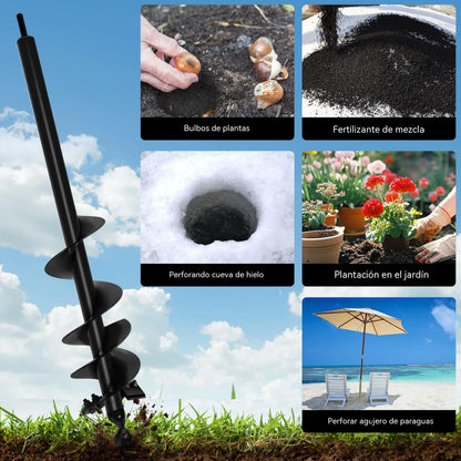 【22-45cm】Barrena de acero al carbono, utilizada para perforar tierra y hielo en árboles, plántulas y en horticultura.