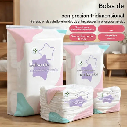【Juego de 5 piezas】Bolsa de almacenamiento al vacío grande y compresible: no requiere bomba, es a prueba de fugas e ideal para ahorrar espacio en maletas y en casa